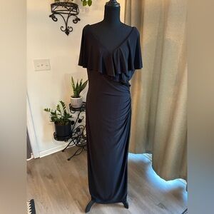 Ralph Lauren Black Ruffle Ruched Formal Event Dress